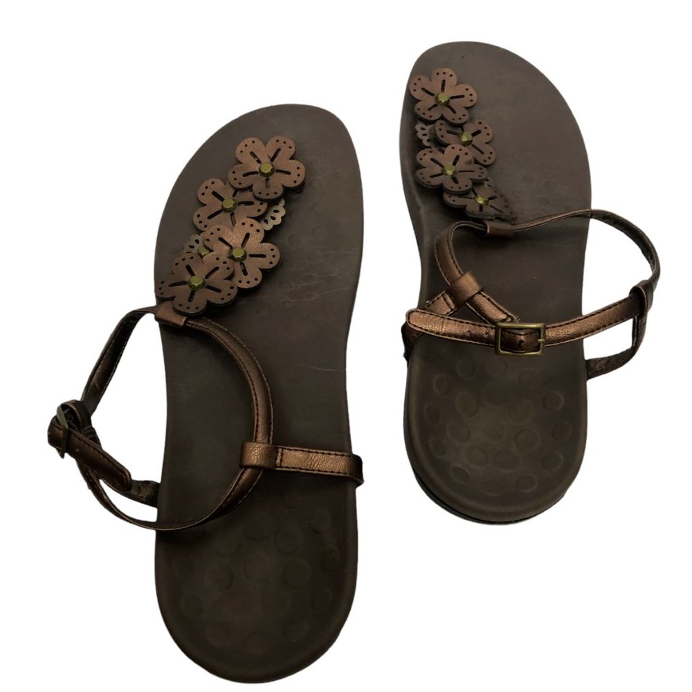 Vionic Julie Floral Bronze Brown Comfort Thong Sandals Slingback Women's Size 11 - Picture 4 of 4